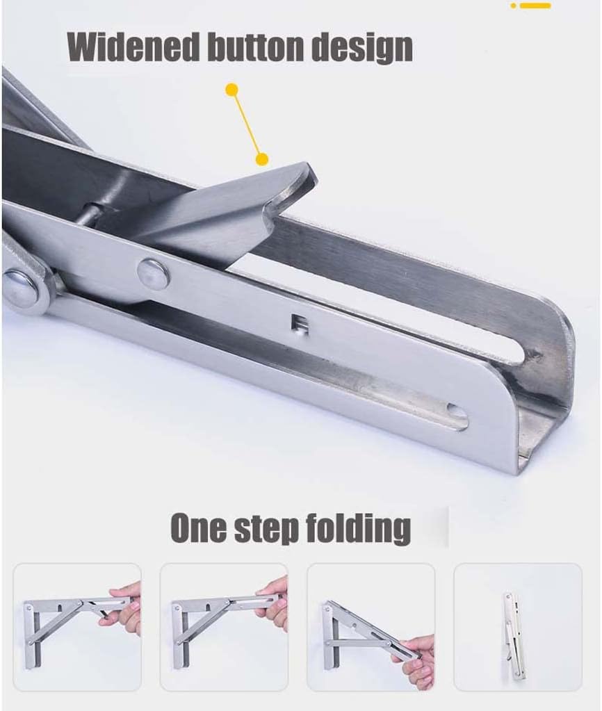 2 Pack Heavy Duty Stainless Steel Folding Shelf Brackets with Extra Sturdy Screw 90 Degree L Shape Floating Wall Mounted Shelves Brackets Space Saving for Table Work Bench