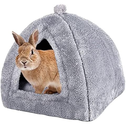 SUPJADE Rabbit Bunny Guniea Pig Bed House Hideout Accessories Cave Toys Cozy Hides for Hamster Small Animals Hedgehog Chinchilla Bearded Dragon Winter Warm Bed (Gray) Cover
