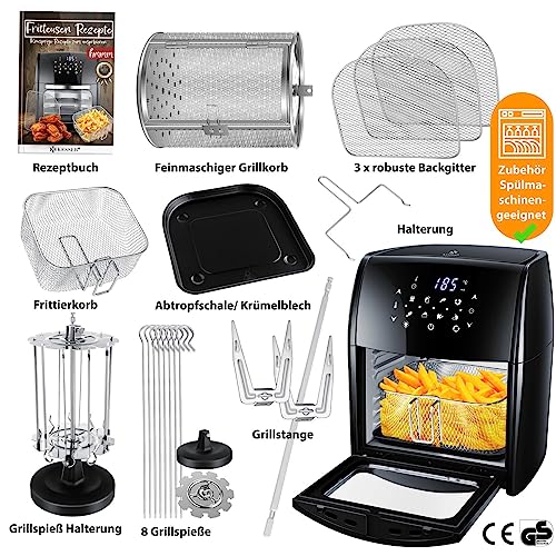 KESSER® XXL Airfryer 9in1 Heißluftfritteuse Fritteuse, | Drehgrill | Dörrautomat | Rezeptheft | Grillspieß | 1800 Watt | fettfrei grillen ohne Öl | 8 Programme | inkl. Zubehör Schwarz – Bild 5