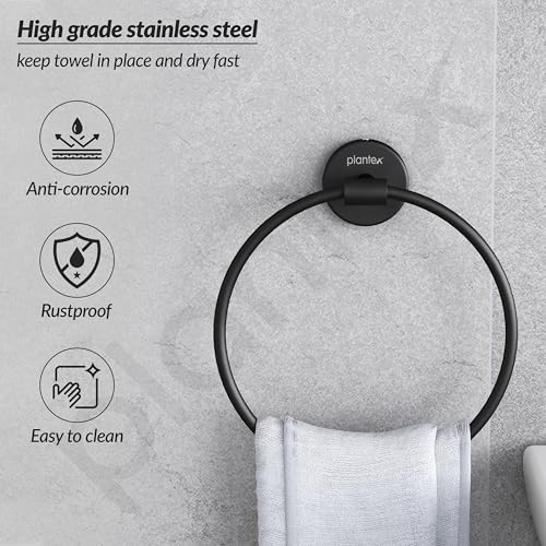 Image of Plantex Towel Ring for Bathroom /Stainless Steel Towel Holder /Round Napkin Ring /Towel Stand for Bathroom /Bathroom Accessories - Pack of 1 (Black)