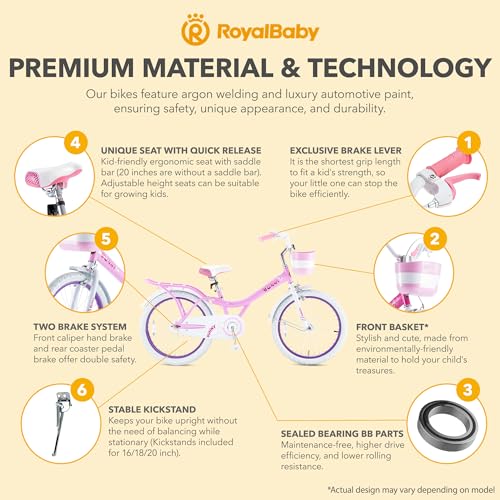 Image of Royalbaby Princess Girls Kids Bike 12 14 16 18 20 Inch Children Bicycle with Basket for Age 3-12 Years