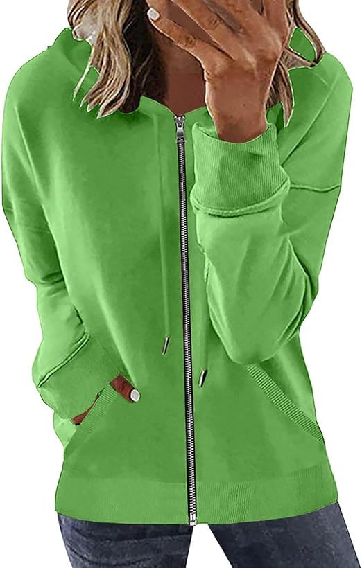 Womens Long Sleeve Open Front Zip Up Hoodies Drawstring Cardigan Hooded Sweatshirt Fashion Sweaters with Pockets
