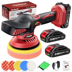 Cordless Car Buffer Polisher kit w/ 2x2000mAh 21V Batteries, 6 Inch Car buffer Waxer Kit w/ 6 Variable Speed & Extra 10 PCS Attachments, Polisher for Car Detailing,Boat Sanding,Scratch Removing