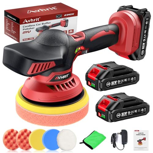 Cordless Car Buffer Polisher kit w/ 2x2000mAh 21V Batteries, 6 Inch Car buffer Waxer Kit w/ 6 Variable Speed & Extra 10 PCS Attachments, Polisher for Car Detailing,Boat Sanding,Scratch Removing