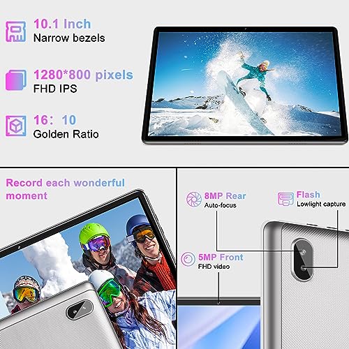 Image of 2026 Lastest Tablet 10 inch Android PC Octa-Core 2.0 GHz with 12GB RAM 128GB ROM TF 2TB, FHD IPS Touchscreen, BT 5.0,5G WiFi, GMS, 1280*800, 5 MP + 8 MP, 2 in 1 Tablet with Keyboard and Mouse - Silver