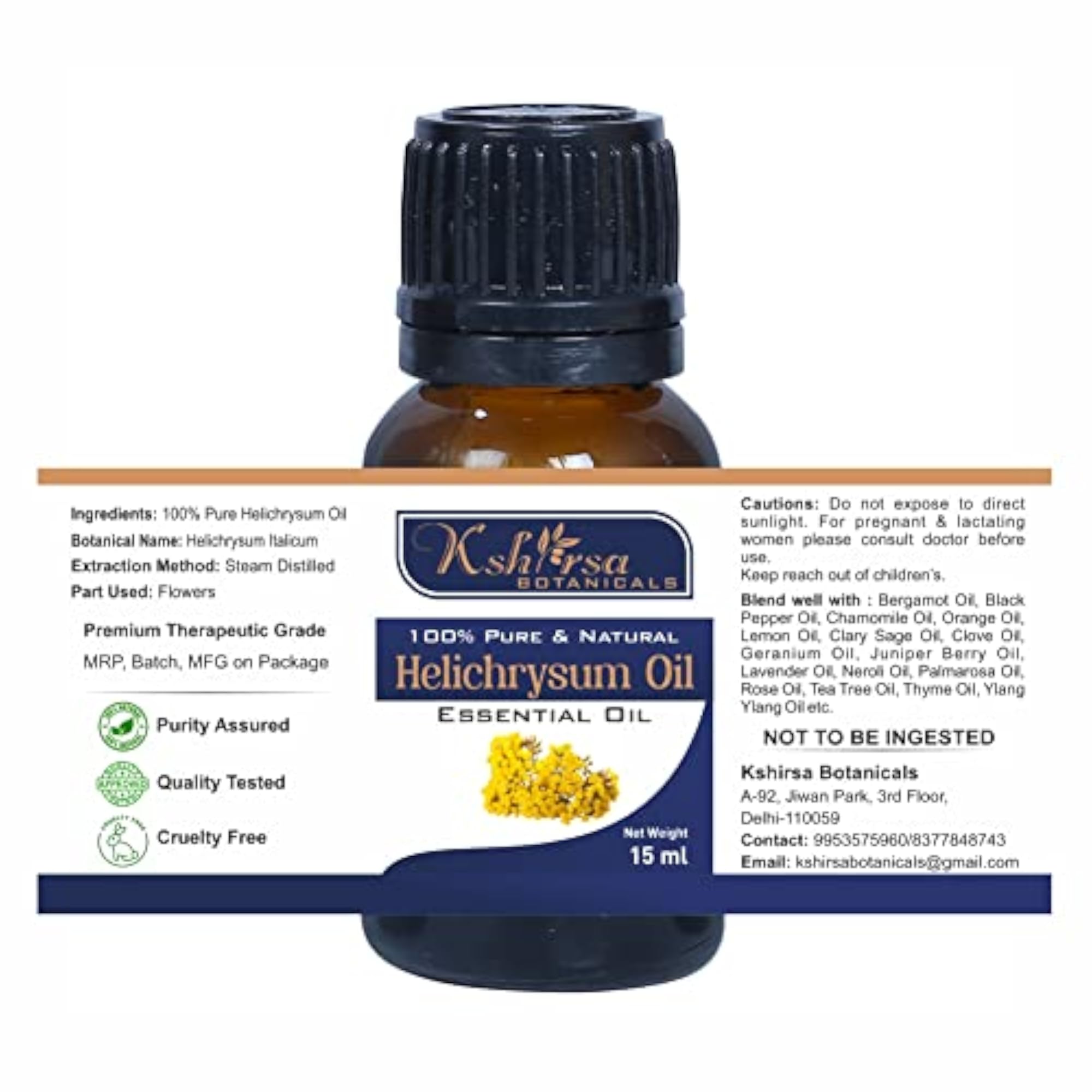 100% Natural Helichrysum Oil with Plastic Euro Dropper