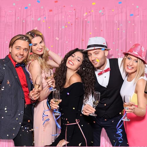 Image of 20 Pack Backdrop Party Decorations Pink Tinsel Curtain Party Backdrop Foil Fringe Birthday Decorations Photo Booth Streamer Backdrop Pink Theme Bachelorette Graduation Party Decorations