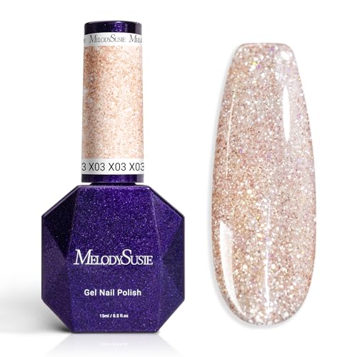 Image of MelodySusie Galaliver Nude Pink Glitter Gel Nail Polish, 15ML Sparkly Pink Shimmer Gel Polish Soak Off UV LED Cured Long Lasting Gift for Women DIY Nail Design Nail Art Manicure X03