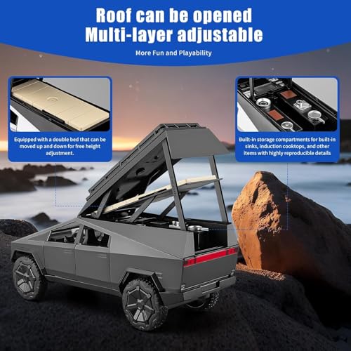 Image of Invite Enterprise 1:24 Tesla Cybertruck Camping RV Diecast Metal Pull Back Car with 6 Openable Doors with Sound and Light Toy Decoration car Best Gift Toys for Kids 【Colors as Per Stock】