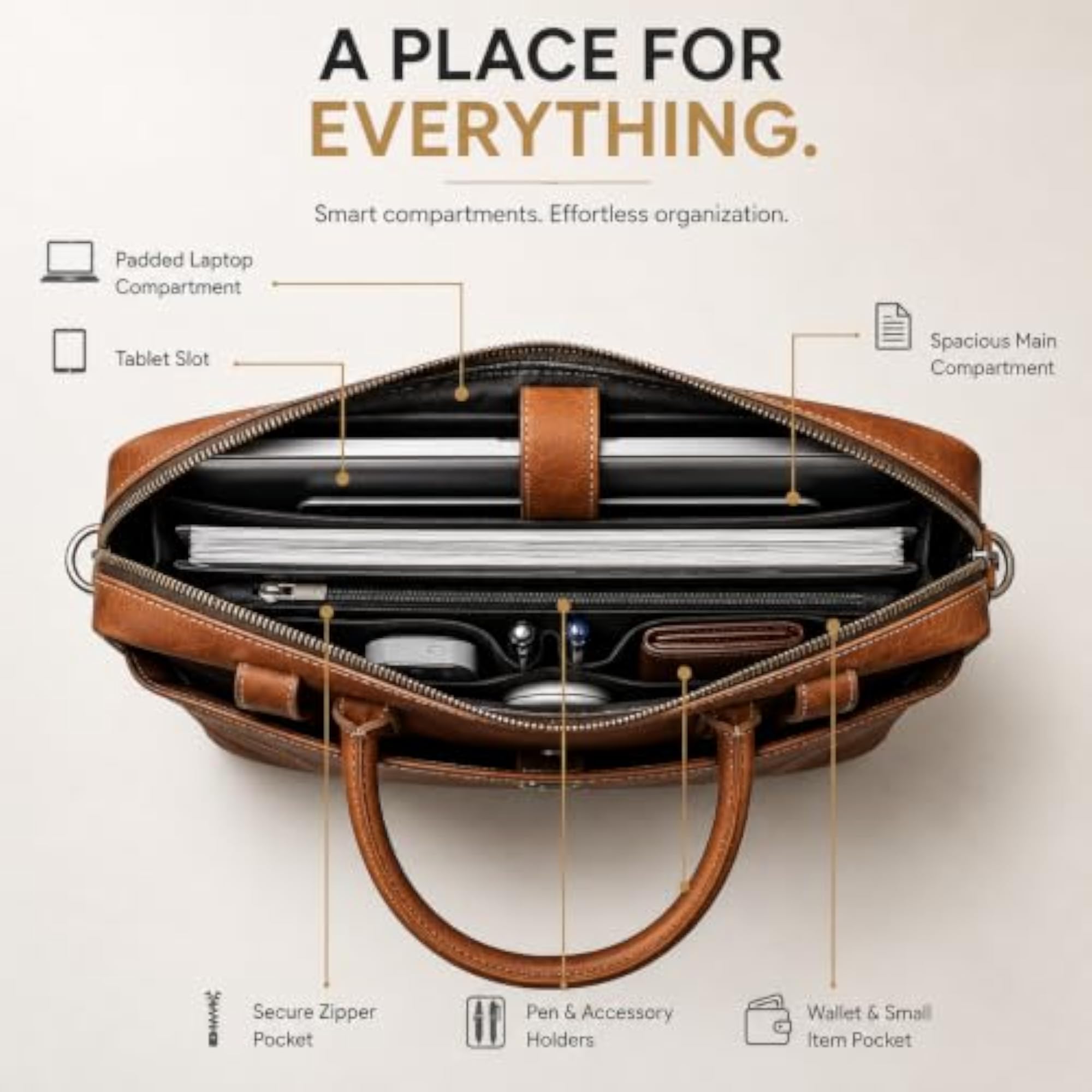 Everyday Slim Brown Laptop Briefcase with Compartment