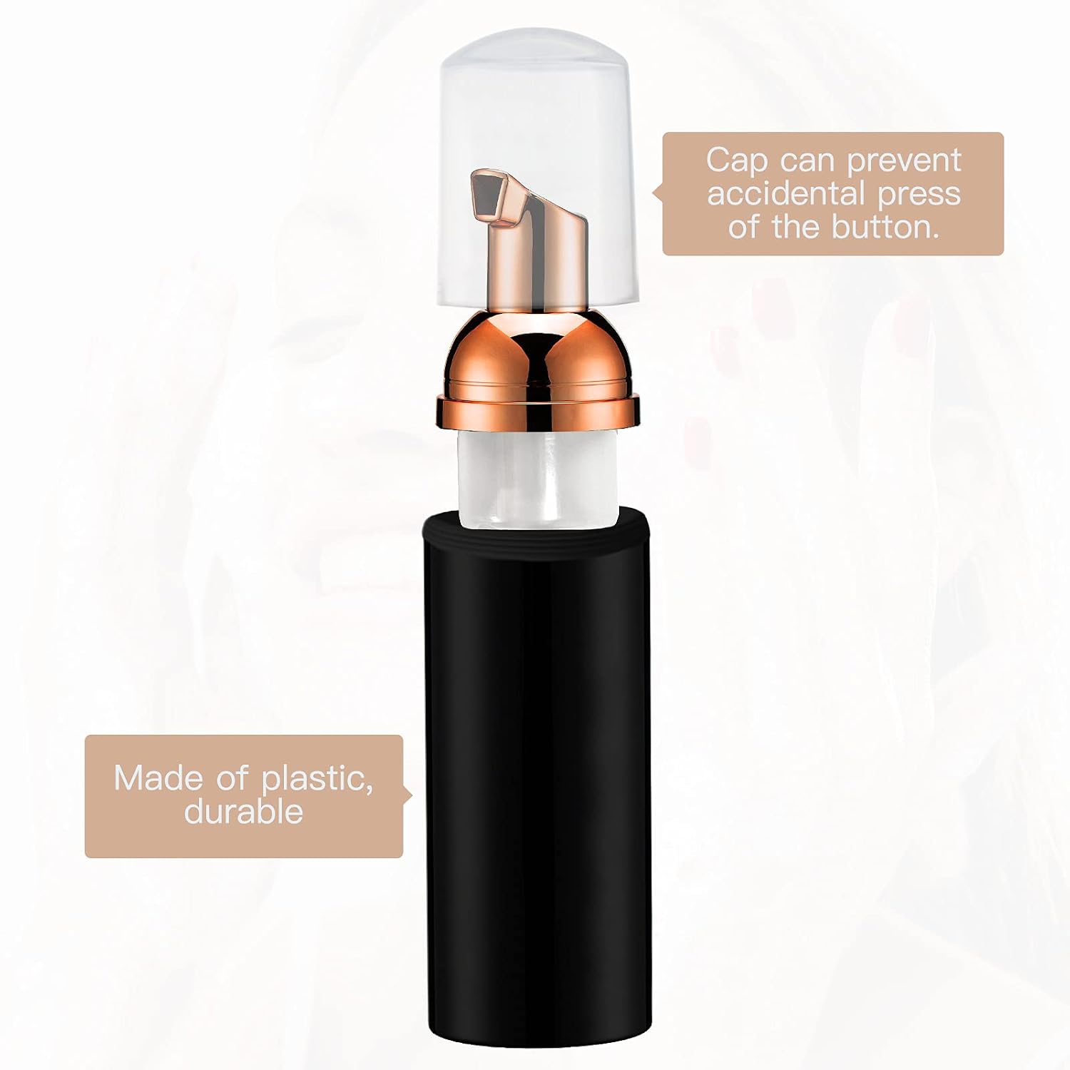 Travel Foam Pump Bottle - 2oz Small Size Foaming Hand Soap Dispenser - Mini Portable Mousse Lash Shampoo Kit Container for Hair - Empty Leak Proof Plastic Rose Gold &Black Foamer 30Pack