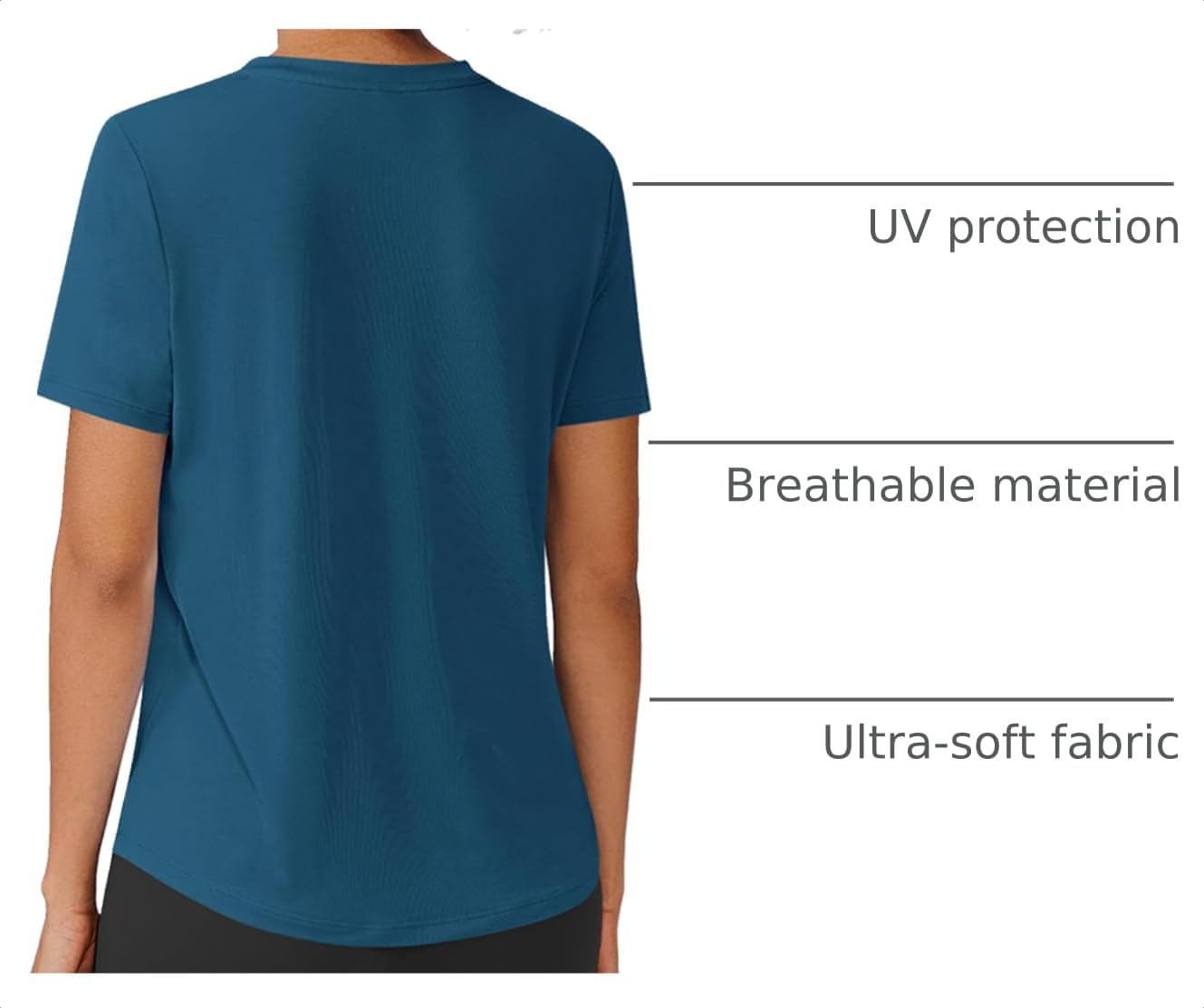 PINSPARK Soft Workout Tops for Women Short Sleeve Crewneck Basic Tee Shirts