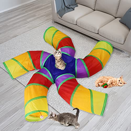 Bemodst Rainbow Cat Tunnel, 5-Way Pet Tunnel, Interactive Cat Play Tent & Maze House, Collapsible for Cats Rabbits, Hamsters - Image 4