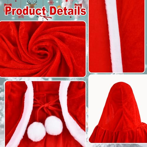 Weihnachtsmantel Cape Damen, Weihnachten Santa Umhang, Roter Umhang mit Kapuze, Rote Samt Weihnachtsmantel, Santa Claus Umhangs mit Kapuze, Weihnachtsoutfits für Kinder, Erwachsene (120cm)