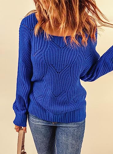 Image of Dokotoo Womens Sweaters 2026 Crewneck Cute Elegant Soft Long Sleeve Hollow Cable Knit Pullover Tops