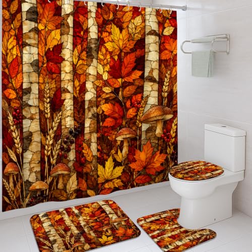 Ensemble de rideaux de douche automne orange style nature rustique