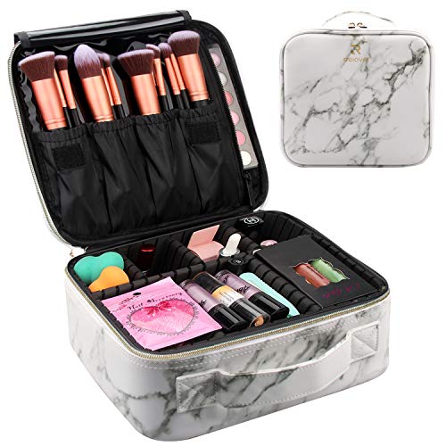 Relavel Marble Makeup Bag Large Makeup Organizer Bag Travel Train Case Portable Cosmetic