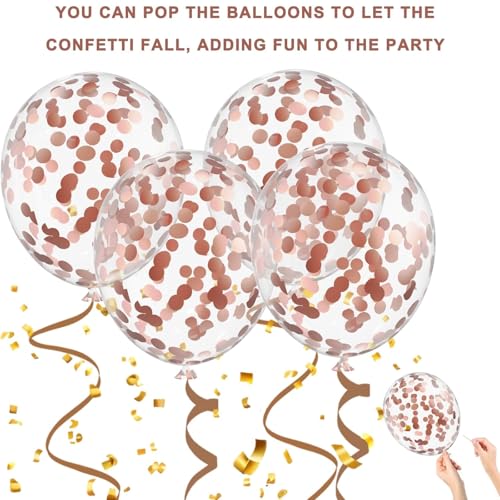 Image of Rose Gold Balloons 50 PCS Metallic Rose Gold Balloons 12 Inch Rose Gold Confetti Balloons for Anniversary Wedding Engagement Bridal Shower Bachelorette Party Decorations