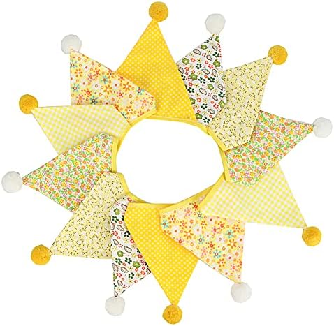 MIDUOLE 12pcs Pennant Banners, Yellow/Black/Grey Style Triangle Bunting Flags, Pompon Cotton Banner, Garland for Home, Birthday Parties, Festivals, Nursery, Outdoor Hanging Decoration.