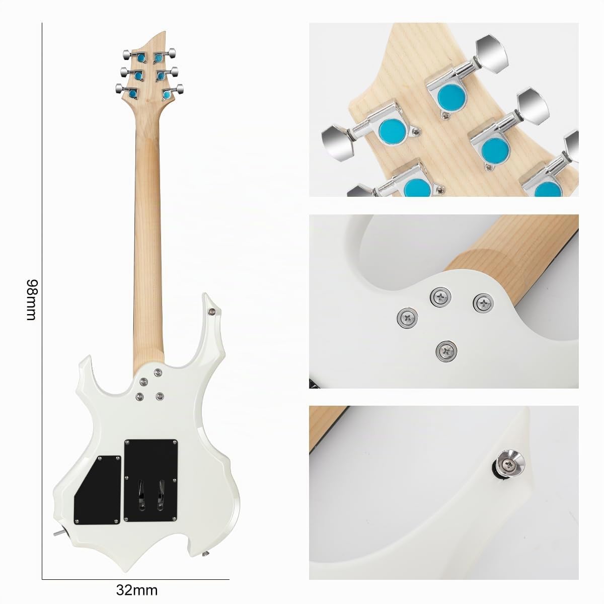 Chitarra elettrica per adulti principianti entry rock Tuta professionale con borsa, plettro, cavo, accordatore e tracolla. (bianco)