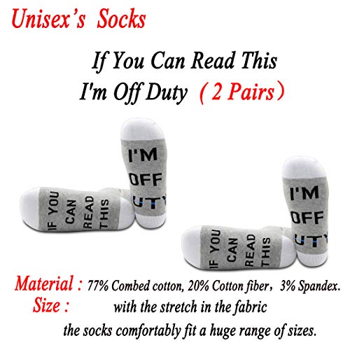 JXGZSO 2 Pairs Police Gift Socks Can Read This I'm Off Duty Thin Blue Line Gag Gift for Cop Policeman2