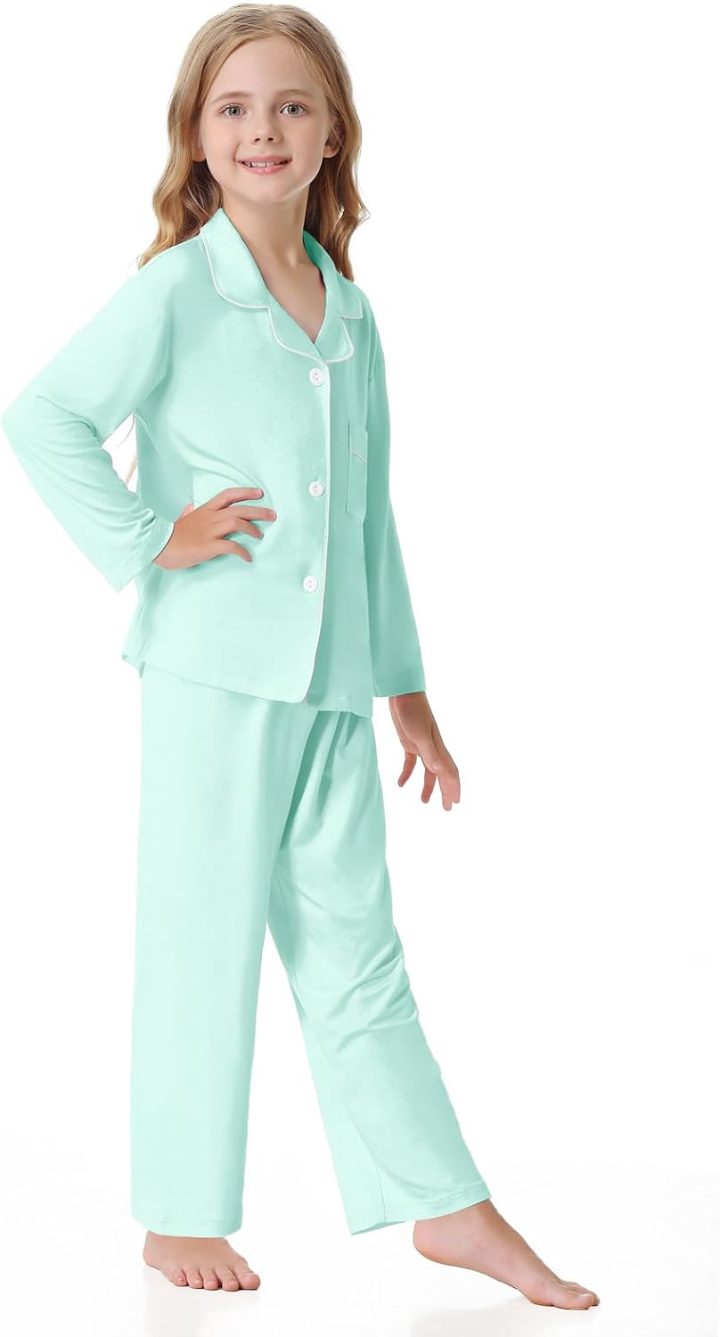 Umeyda Girls & Womens Lyocell Pajamas Set Soft Long Sleeve 2 Pieces Button Down Pjs
