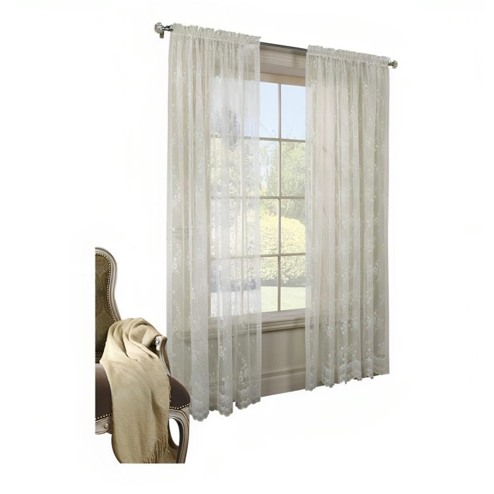 Habitat™ Mona Lisa Scalloped Lace Jacquard Curtain, Tailored Panel Window Treatment, Drapes for Living Room, Dining Room, Kitchen, Single Panel in