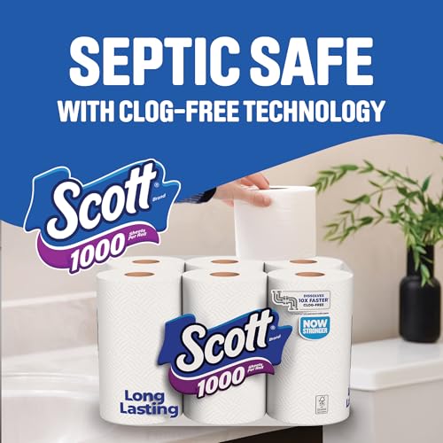 Image of Scott 1000 Toilet Paper, 8 Rolls, Septic-Safe, 1-Ply Toilet Tissue