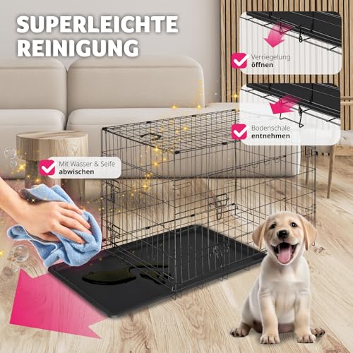 tectake® Hundekäfig, Hundegitter Box, Dog Kennel, Hundebox faltbar, Transportbox stabil, für Hunde und Welpen, für Kofferraum, Auto, Camping und Zuhause, Wohnung - 91,5 x 59,5 x 64 cm