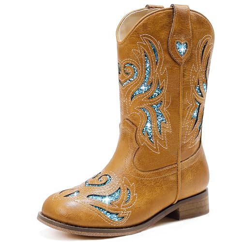 Girls Cowgirl Boot Glitter Kids Cowboy Boots Western BoysCowboy Mid Calf Square Toe Toddler Little Kid/Big Kid Party Birthday Riding Shoes