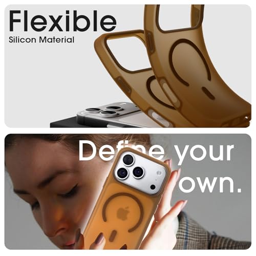 Image of Amazon Basics Back Cover for iPhone 17 Pro Max | Hybrid Design with Soft Silicone Edges & Hard Frosted TPU Back | Mag-Safe Compatible | Shockproof Design Back Case (Brown)