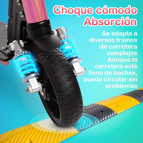 E-RIDES Patinete Eléctrico para niños,Plegable Niños 6 a 12 Años,Patinete Electrico Niño Pantalla LED,Patinetes Electricos Alcance de 5-8 KM,Patinete Niño Luces LED Coloridas,Regalo para Niños (Rosa) - imagen 3