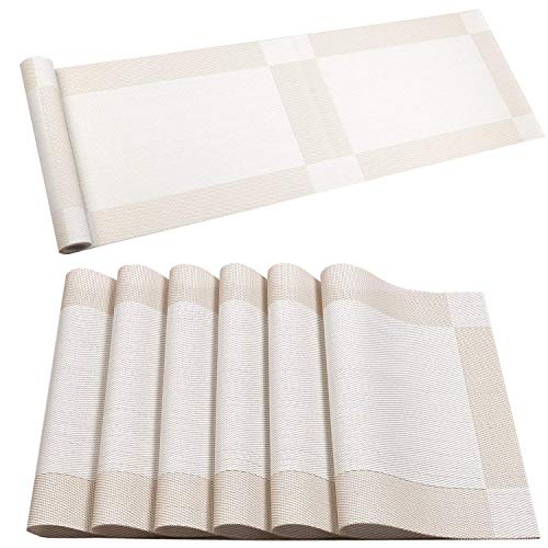 U'Artlines Mantel individual, tejido de vinilo con aislamiento térmico lavable, plástico, crema claro, 6+1