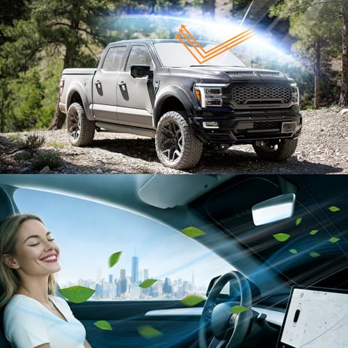 Image of Windshield Sun Shade for 2021-2024 2025 2026 Ford F150 F-150 | Full covered for windshield, Block UV Rays, Heat Reduction, Easy to install, Keeps Car Cooler