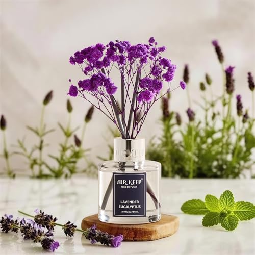 Image of Airkeep Reed Diffuser Set,1.69 fl oz (50 ml) - Lavender Eucalyptus Oil Diffusers with 8 Reed Sticks,Home Fragrance Reed Diffuser for Bathroom Shelf Decor