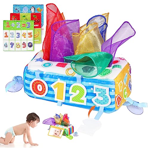 Image of VPOJOY Baby Tissue Box Toy, Soft Montessori Tissue Box Baby Toys 6 to 12 Months, High Contrast Crinkle Paper Sensory Silk Scarves Toys for 1 Year Old Boys Girls Kids Early Learning Gifts