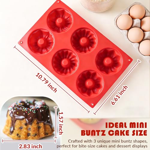 Image of HKNMTT 2Pcs Mini Buntz Cake Pan 6-Cavity Non Stick Baking Molds 3 Shaped