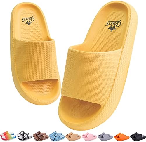 Shower Slippers for Man and Women Open-toe Quick Dry Swimming Pool Beach Slides Non-Slip Lightweight Bathroom House Cloud Slippers Summer Couple Thick Sandals Size 2.5-9.5 Black Pink Brown Multicolour