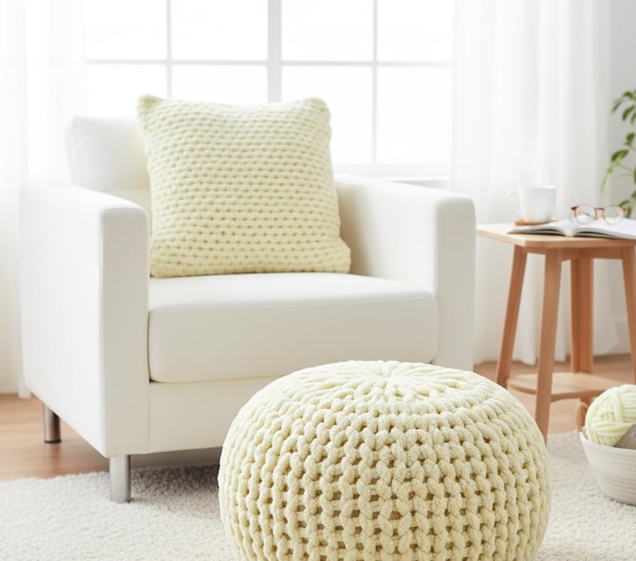 Image of ProKart Premium Blankie Wool, Plush & Cuddly, Chenille Yarn Supersoft Hand Knitting Wool Ball | Blanket Thick /Mottu Yarn Ball Suitable for Hand Knitting and Crocheting for Baby, Adult, Sweaters, caps, Throws, Home Furnishing, Scarves, Blankets (Off White, 100gms x 1 Pack)