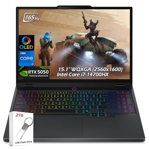 Image of Lenovo Legion 5 15.1 inch WQXGA 165Hz Gaming Laptop, GeForce RTX 5050 8GB GDDR7, Intel i7-14700HX, 16GB DDR5, 2TB SSD, Backlit Keyboard, 5.0MP Camera, Wi-Fi 7, Win11, Black, w /2TB USB Drive, W /GaLiMu