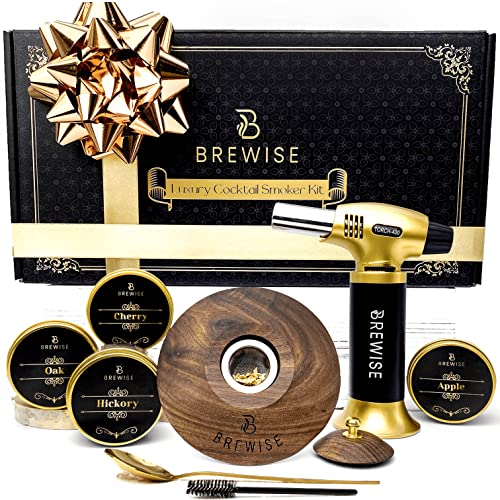 Brewise Cocktail Smoker Kit With Torch And Wood Chips, 4 Flavors - Drink Smoker Kit For Smoked Old Fashioned - Whiskey And Bourbon Smoke Infuser - Whiskey Gift For Him - (No Butane) #TOP8
