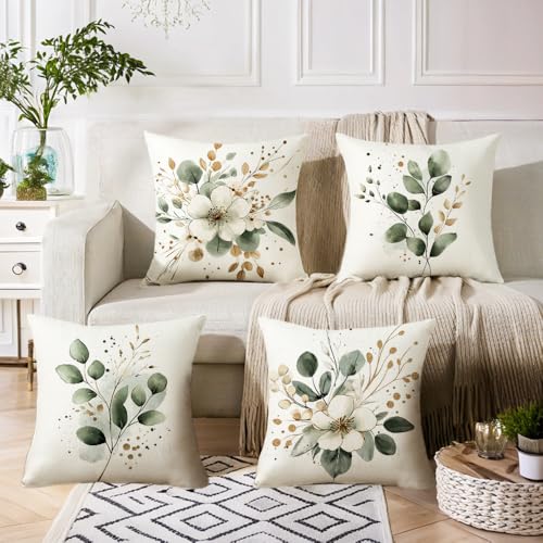 LSMIAO Set of 4, Floral Decorative Throw Pillow...