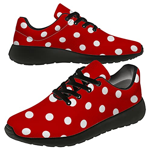 Red White Polka Dot Shoes for Women Men 3D Print Personalited Non-Slip Mesh Tennis Sneakers Gifts for Walking,Running,Riding,US Size 8.5 Men 10 Women,Black