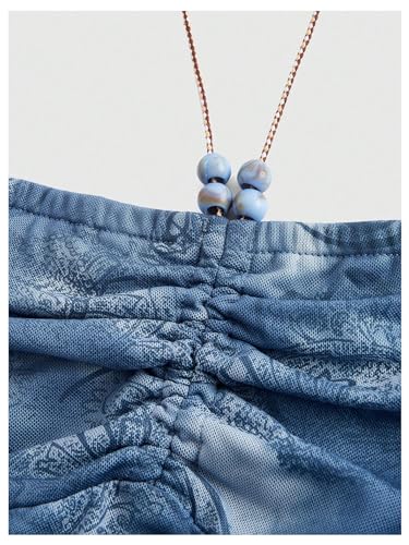 GORGLITTER Women's Halter Crop Y2k Tube Tops Asymmetrical Ruffle Hem Backless Cami（Runs Small, Please Size Up）3