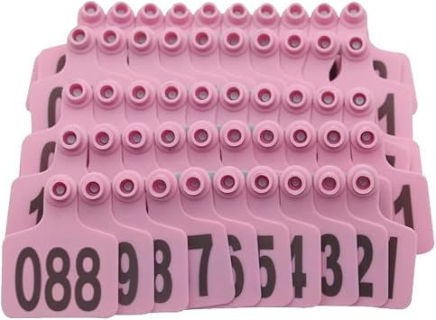 Cattle Ear Tags Large Plastic Livestock Ear Tags Animal Ear Tag for Cows Cattle Calf with Numbers Animal Identification Earring Tag Pink 101-200