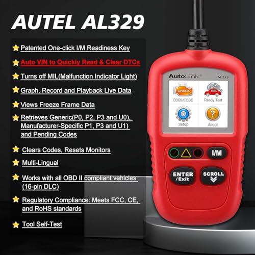 Autel OBD2 Scanner AL329, Upgraded AutoLink AL319, Auto VIN, Check-Engine-Light Code Reader, MIL Reset, One-Click I/M Readiness, CAN Car Diagnostic Scan Tool, for All OBD II Vehicles After 1996 - Image 3