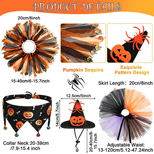 Jagely 6 Pcs Dog Costumes Cat Witch Costume Suit Include Pet Pumpkin Witch Hat Halloween Cat Collar With Bells Dogs Cats Tutu Skirt For Pets Kitten Puppy Birthday Holiday Outfit #TOP1
