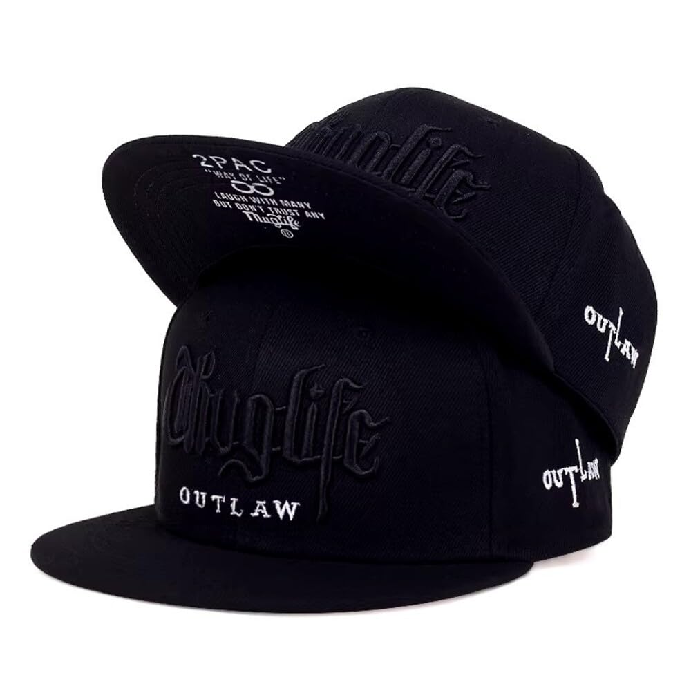 Doniya Fitness Tupac Thug Life Outlaw Baseball Cap, Black/White