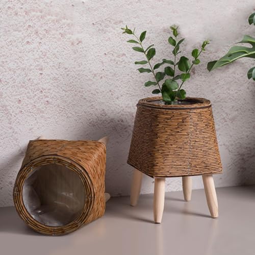 Pot de fleurs tissé avec poignées, panier de rangement polyvalent - 3