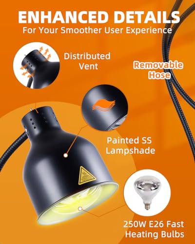 Food Heat Lamp: [3 Heating Bulb Included] [Steady Heating] Heat Lamp for Food, Commercial Food Warmer Lamp for Food Catering Food Warming Lamp for Buffet Parties (Black, 32\" H/2Head) - Thumbnail 6